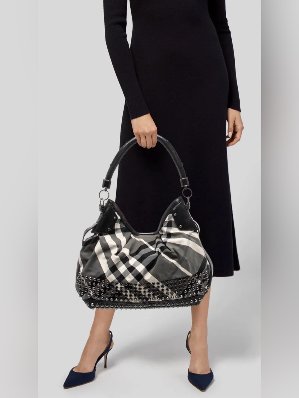 BURBERRY
Beat Check Nylon Studded Hobo Bag